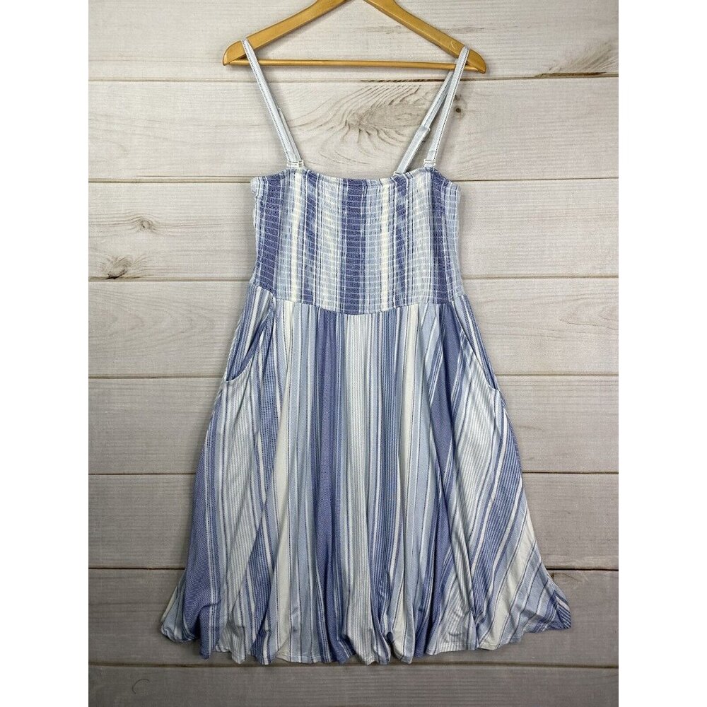 Torrid Dress Sz 0 12 L Blue Stripe Super Soft Knits Removable Strapless Smocked
